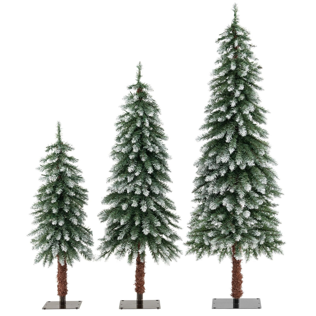 Set de 3 árboles de Navidad delgados con nieve y luces preinstaladas, de 3, 4 y 5 pies, con 300 luces LED de color blanco cálido