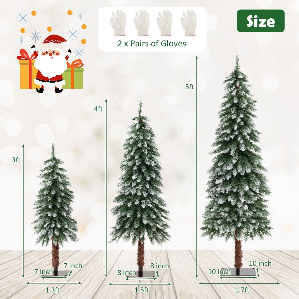 Set de 3 árboles de Navidad delgados con nieve y luces preinstaladas, de 3, 4 y 5 pies, con 300 luces LED de color blanco cálido