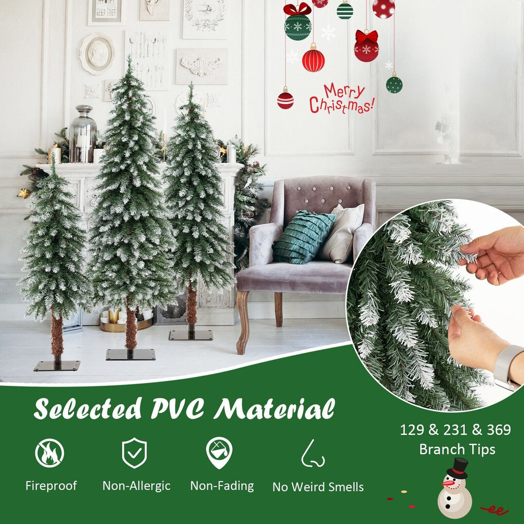 Set de 3 árboles de Navidad delgados con nieve y luces preinstaladas, de 3, 4 y 5 pies, con 300 luces LED de color blanco cálido
