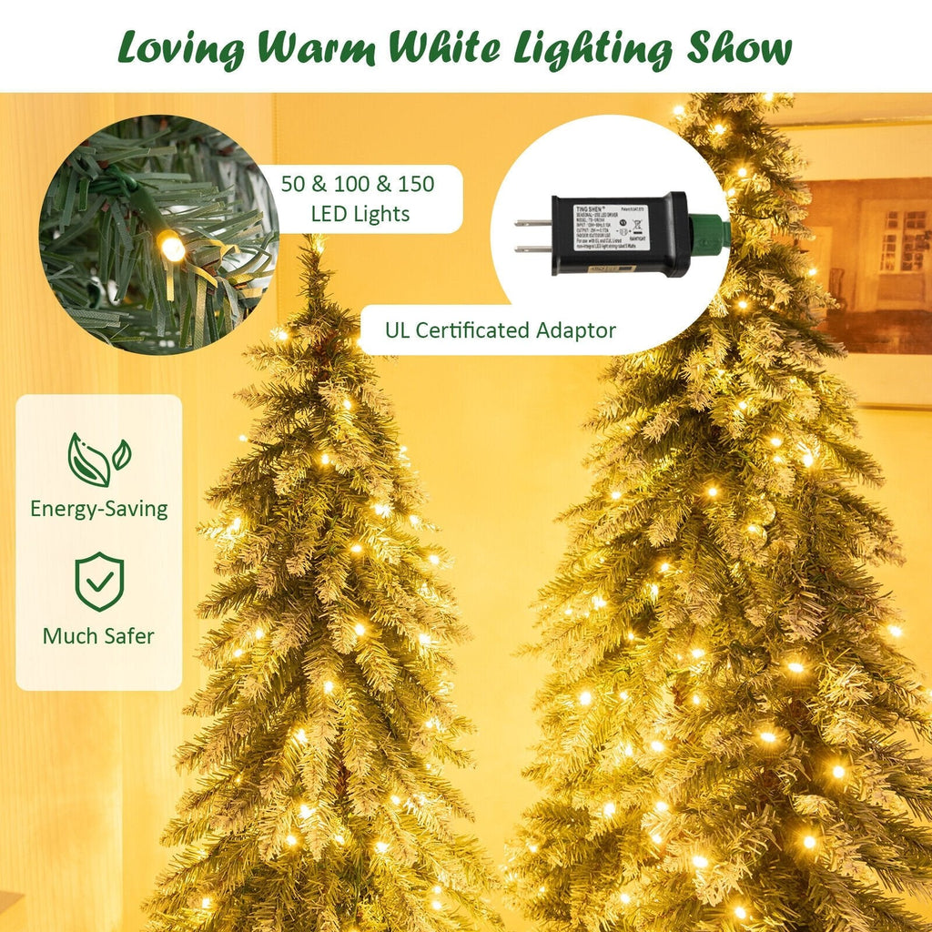 Set de 3 árboles de Navidad delgados con nieve y luces preinstaladas, de 3, 4 y 5 pies, con 300 luces LED de color blanco cálido