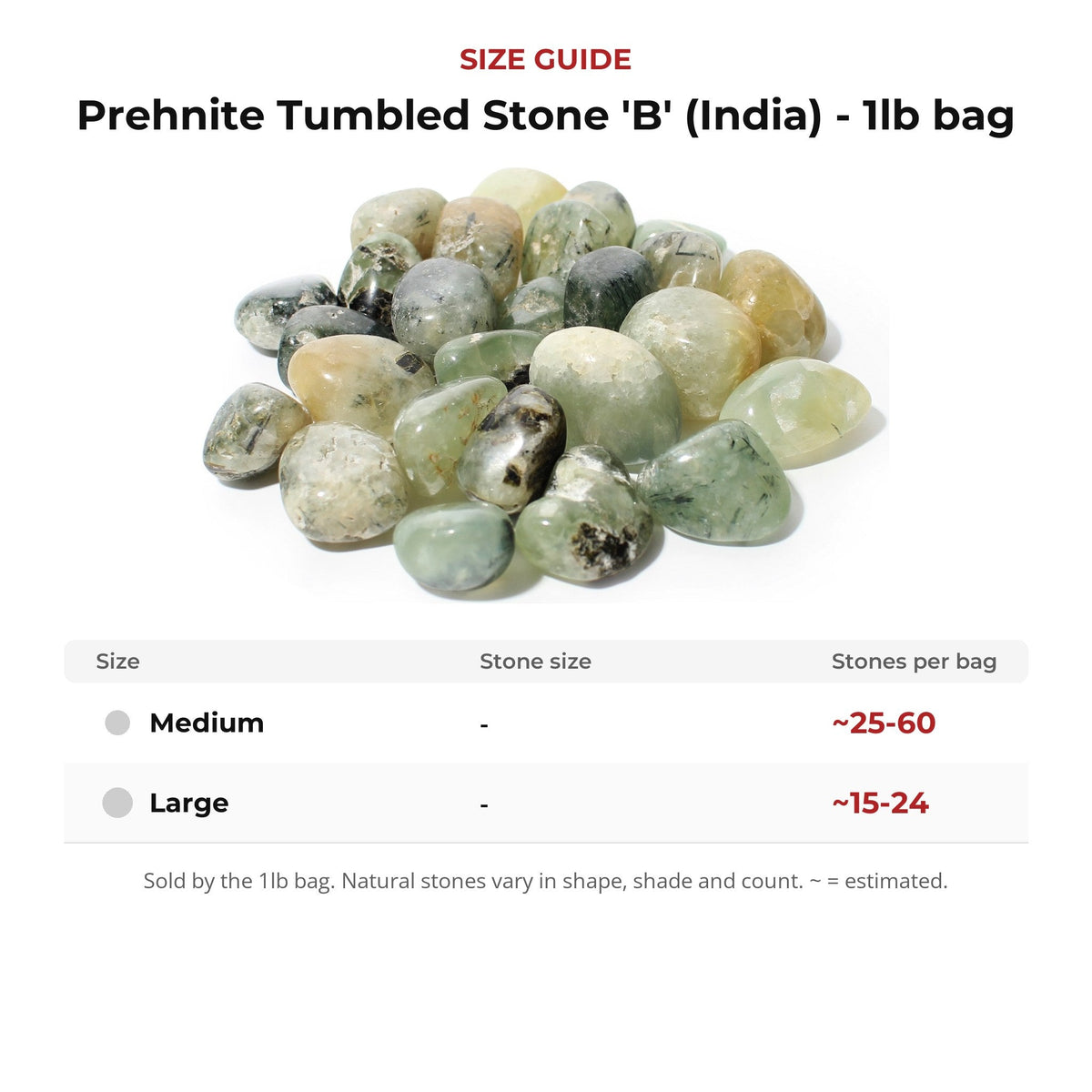 Prehnit Trommelstein 'B' (Indien) - 1lb Beutel