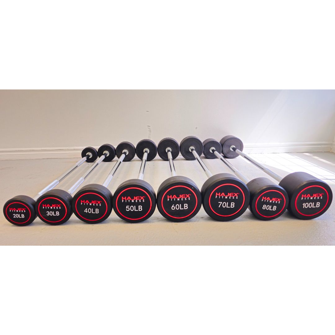 HAJEX Straight and EZ Curl Fixed Round Head Weight Barbells - Single Bars or Full Sets, 20 to 150 LB