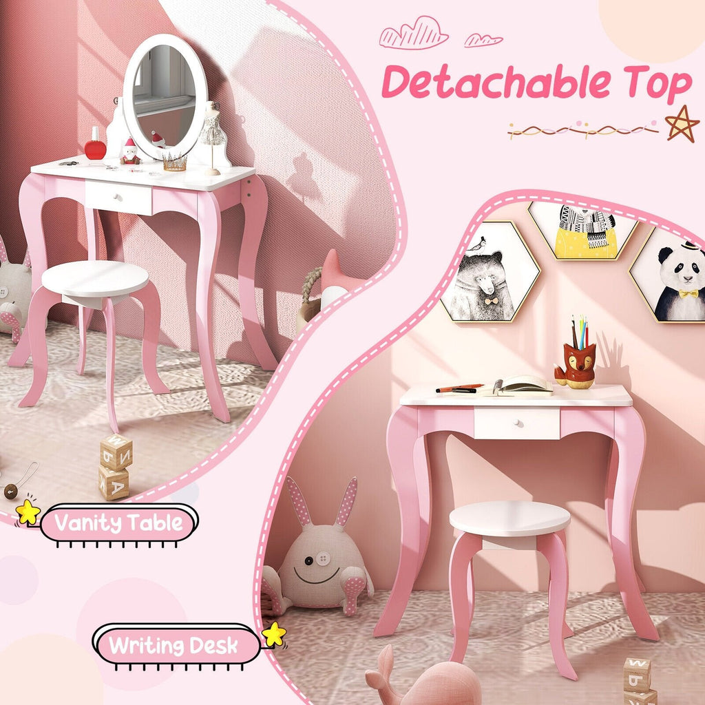 Coiffeuse pour enfants avec miroir rotatif à 360° et accessoires de jeu