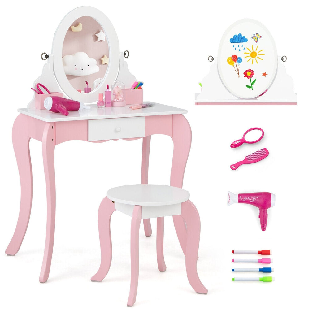 Coiffeuse pour enfants avec miroir rotatif à 360° et accessoires de jeu