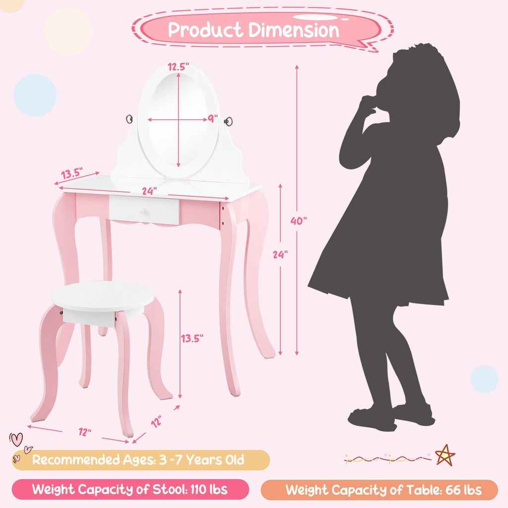 Coiffeuse pour enfants avec miroir rotatif à 360° et accessoires de jeu