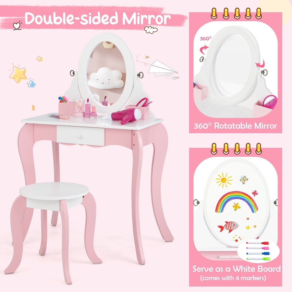 Coiffeuse pour enfants avec miroir rotatif à 360° et accessoires de jeu