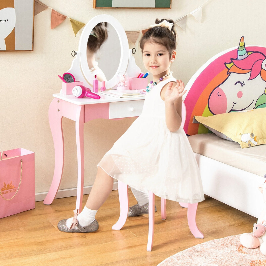 Coiffeuse pour enfants avec miroir rotatif à 360° et accessoires de jeu