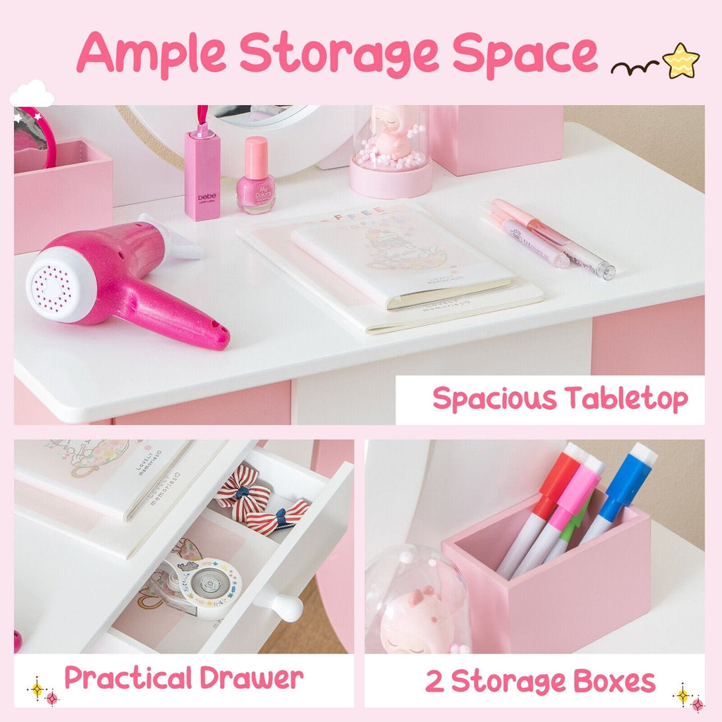 Coiffeuse pour enfants avec miroir rotatif à 360° et accessoires de jeu
