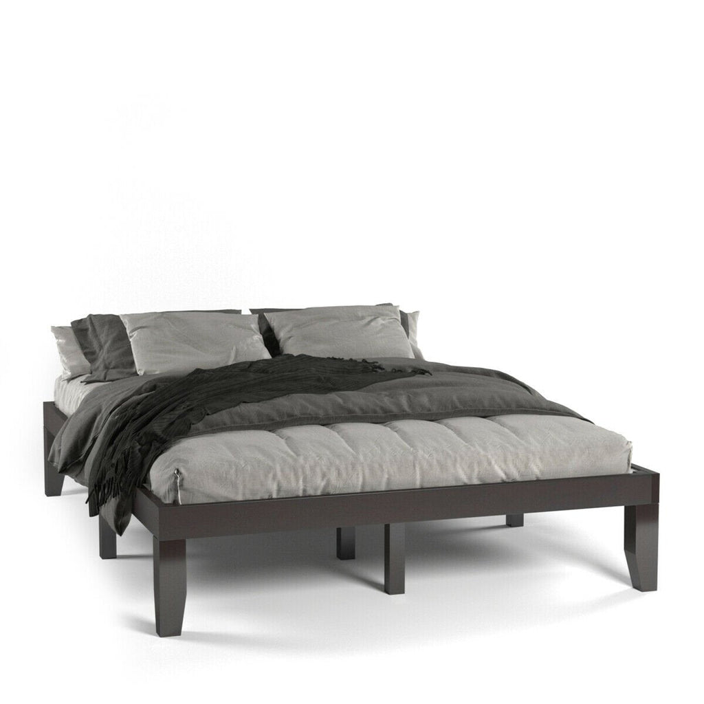 Queen Size 14 Inch Solid Wood Platform Bed Frame with 14 Bed Boards, Brown