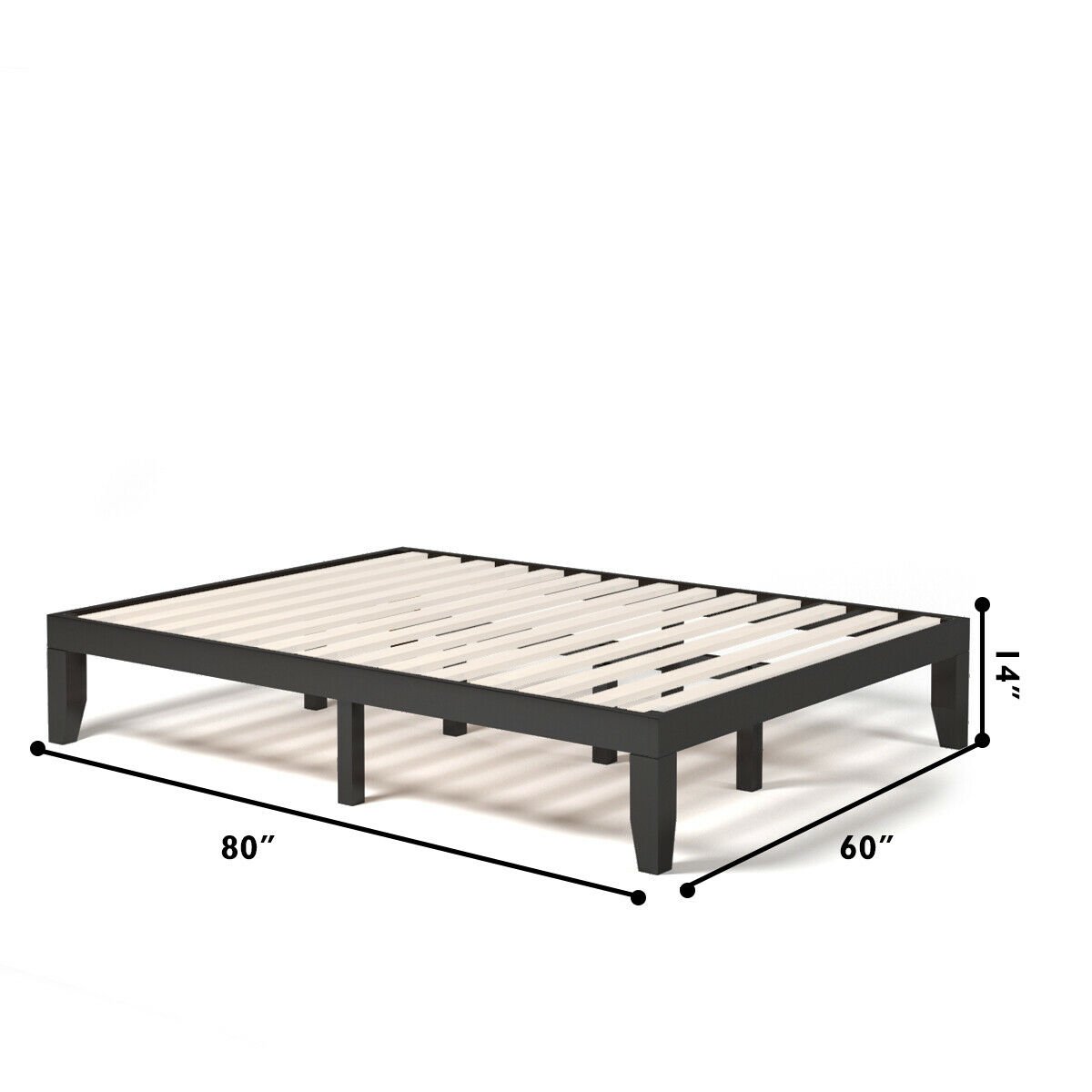 Queen Size 14 Inch Solid Wood Platform Bed Frame with 14 Bed Boards, Brown