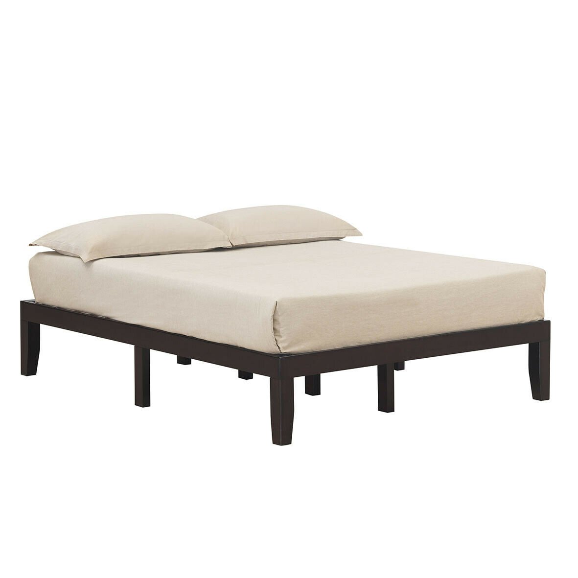 Queen Size 14 Inch Solid Wood Platform Bed Frame with 14 Bed Boards, Brown