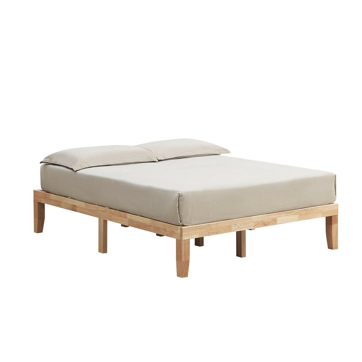 Estructura de cama de plataforma de madera maciza de 14 pulgadas tamaño Queen con 14 tablas de soporte, natural