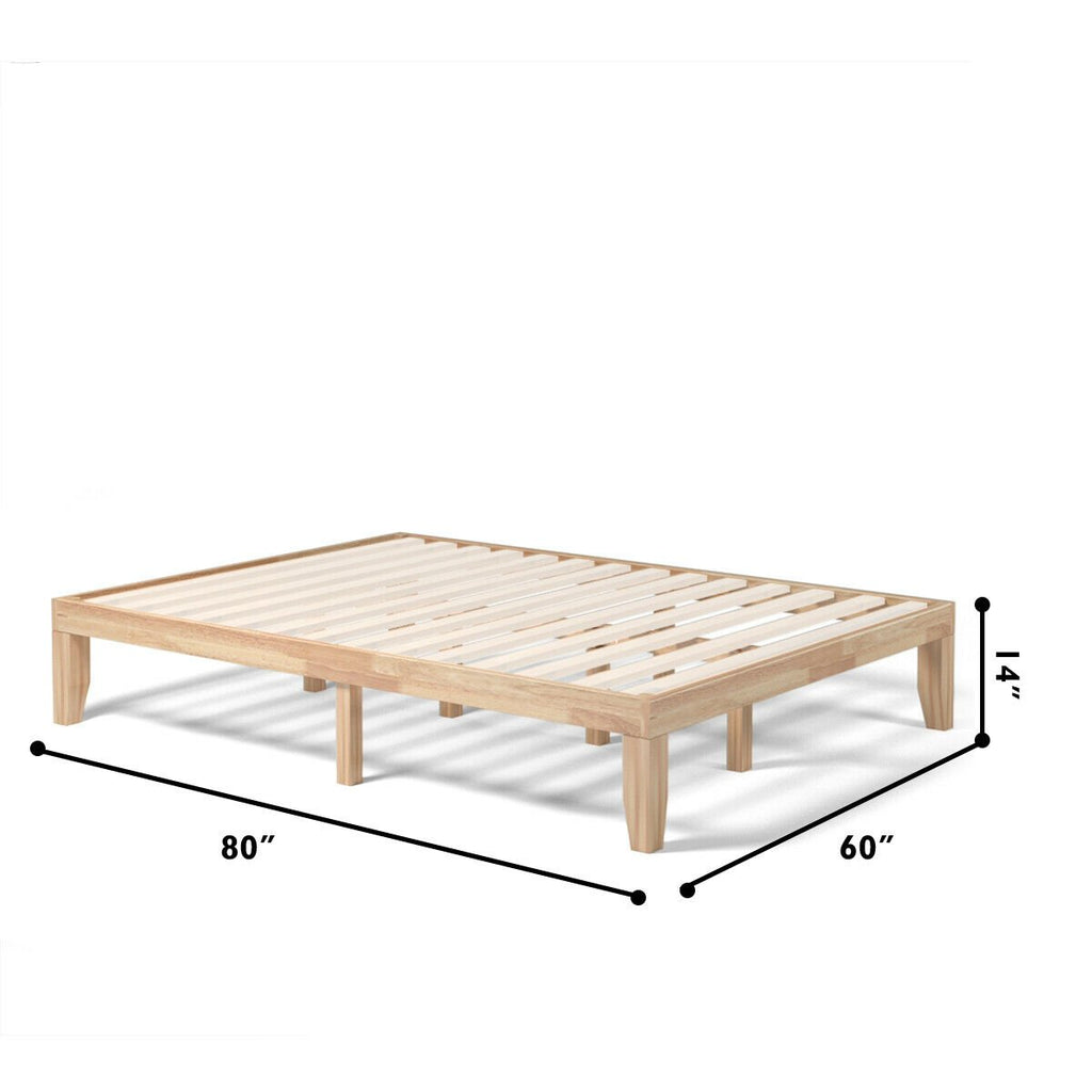 Estructura de cama de plataforma de madera maciza de 14 pulgadas tamaño Queen con 14 tablas de soporte, natural