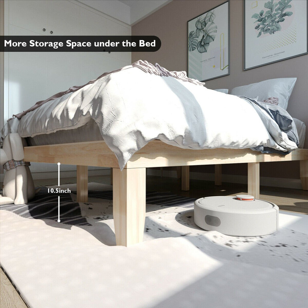 Estructura de cama de plataforma de madera maciza de 14 pulgadas tamaño Queen con 14 tablas de soporte, natural
