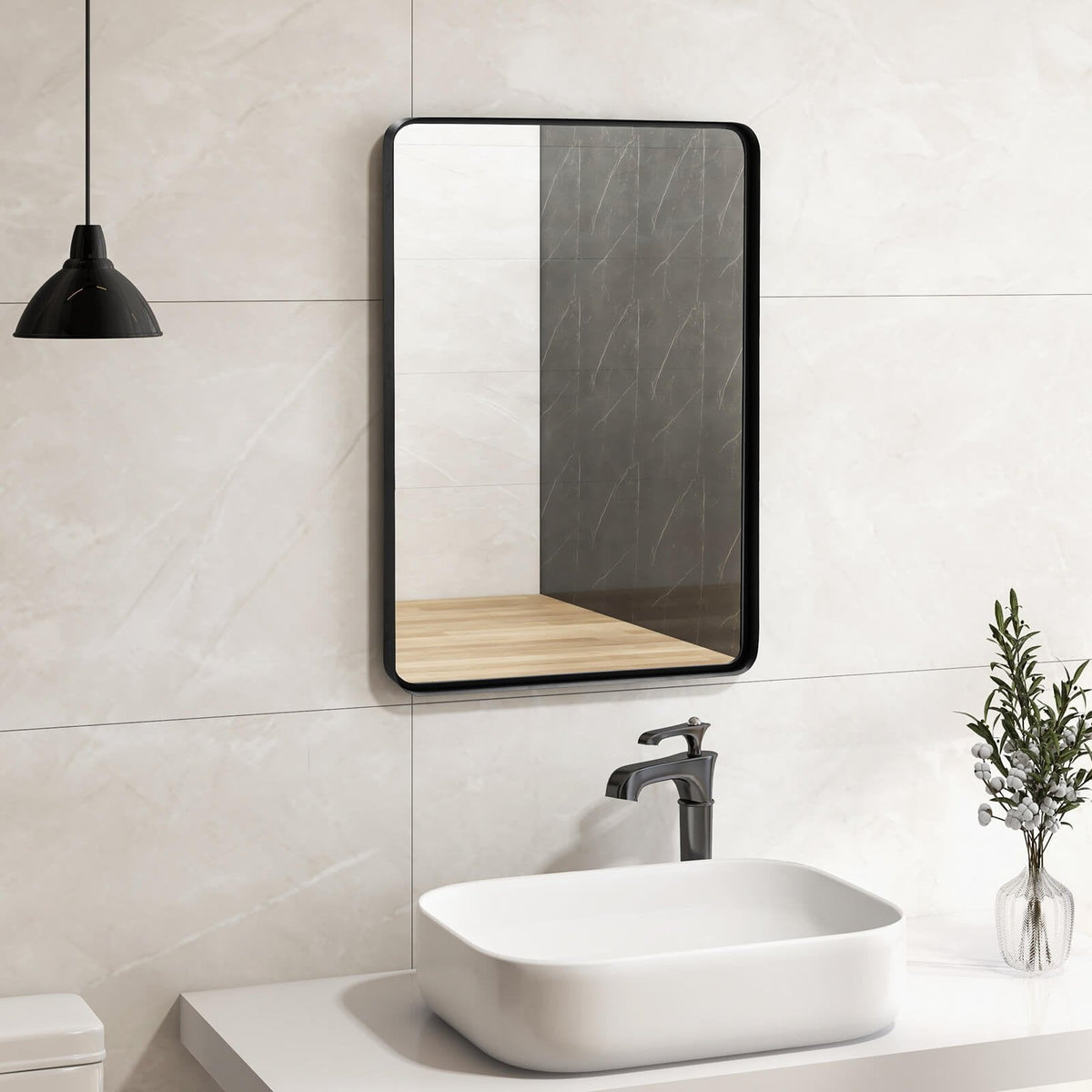 Espejo rectangular de baño para montaje en pared con marco de acero macizo-M