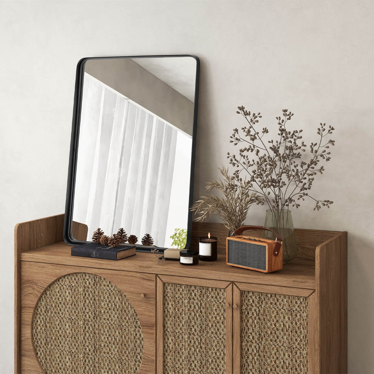Espejo rectangular de baño para montaje en pared con marco de acero macizo-M