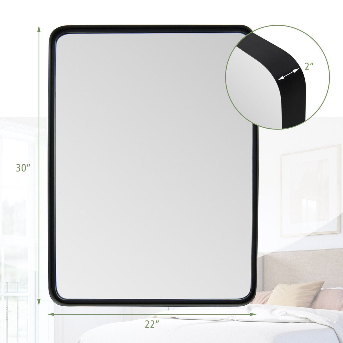 Espejo rectangular de baño para montaje en pared con marco de acero macizo-M