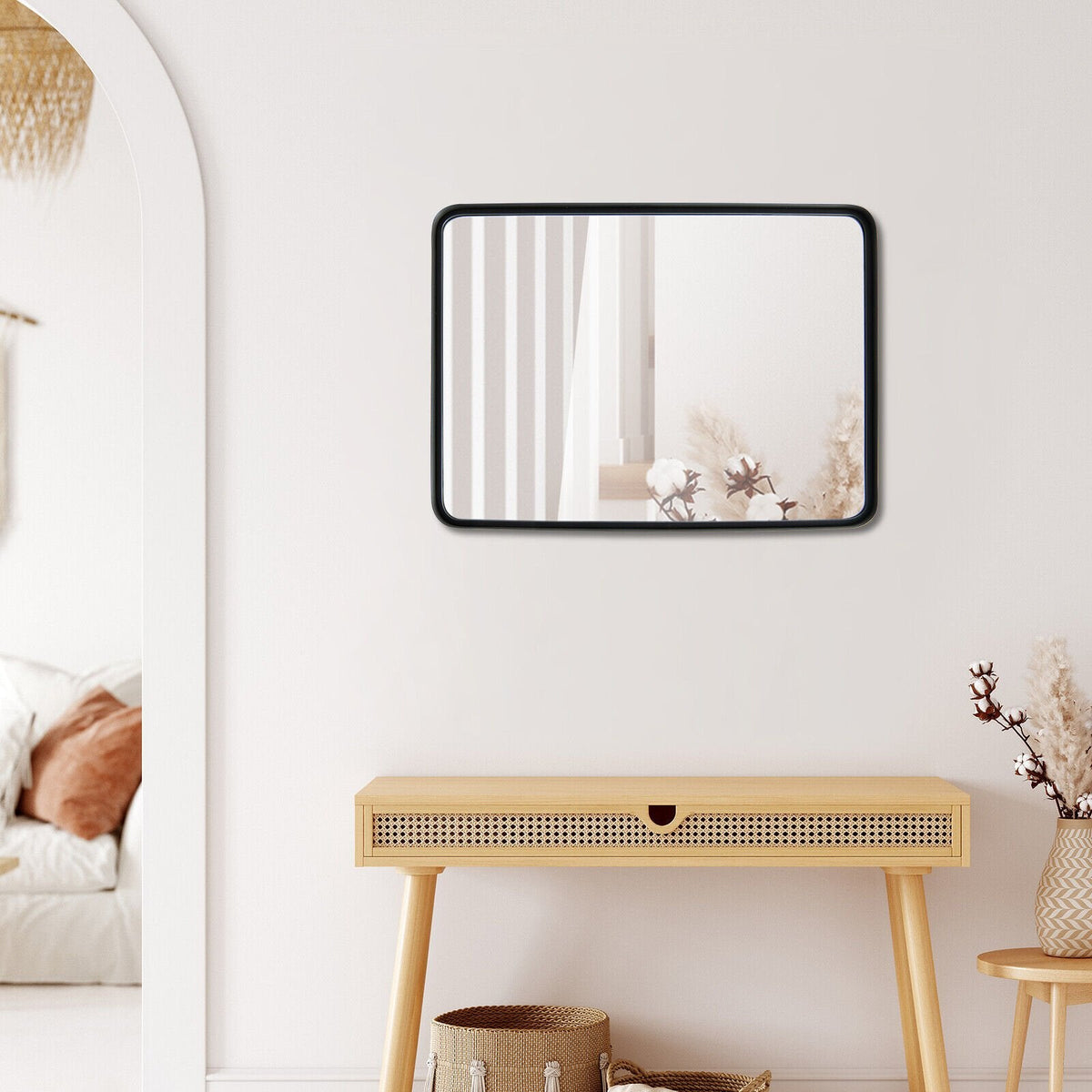 Espejo rectangular de baño para montaje en pared con marco de acero macizo-M