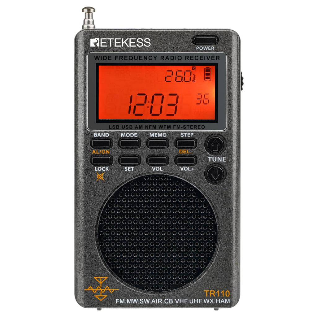 Retekess TR110 Radio portátil digital de banda completa FM / MW / SW / USB / AIR / CB / VHF / NOAA / UHF