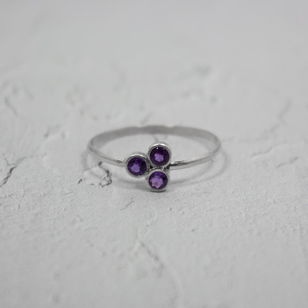 Amethyst Cluster Sterling Silver Ring Grey Clymene