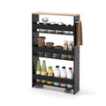 Carro de almacenamiento estrecho para cocina con ruedas, organizador móvil con estantes y asa - Negro