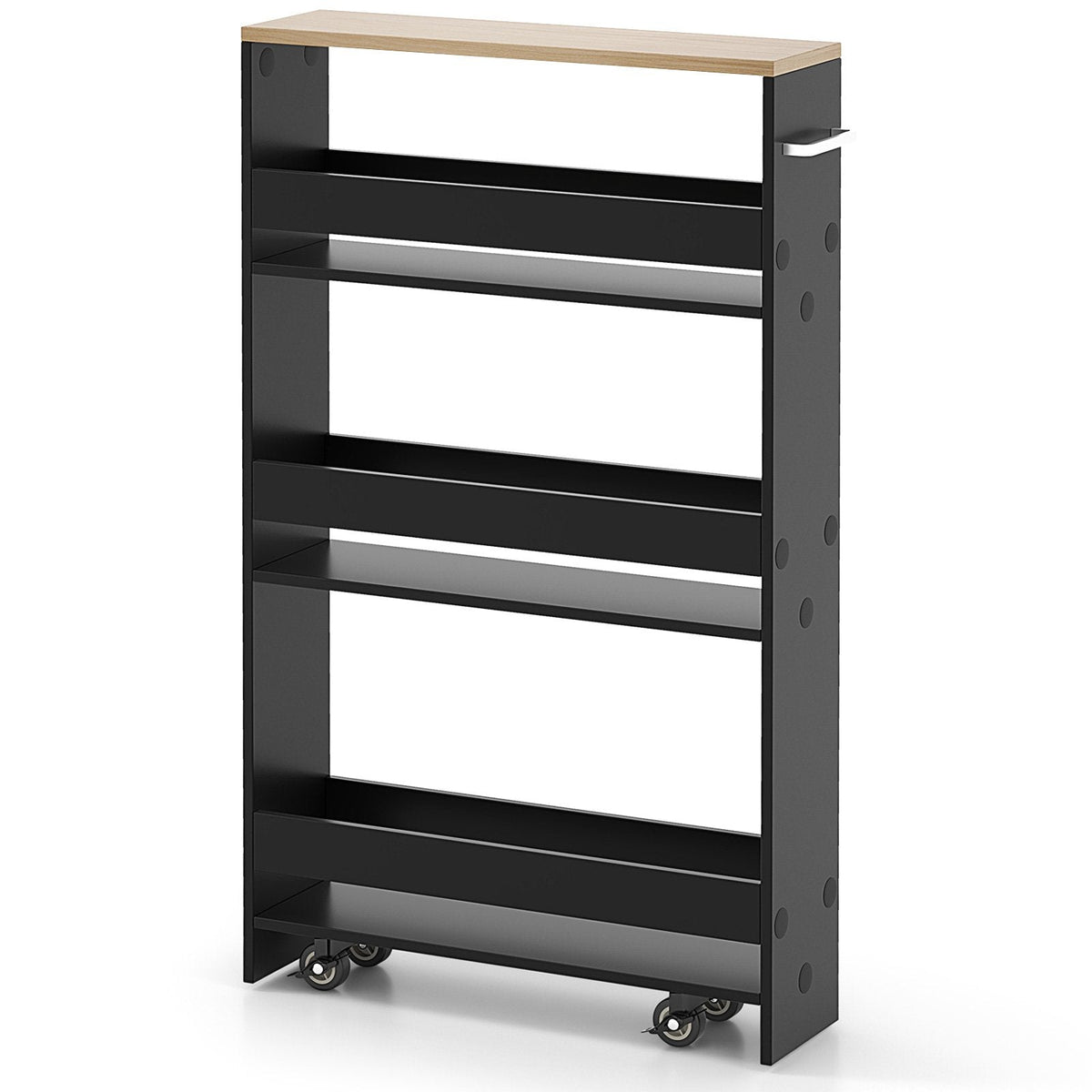 Carro de almacenamiento estrecho para cocina con ruedas, organizador móvil con estantes y asa - Negro