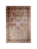 Persian Tabriz Rug — Ruby Florals on Soft Taupe | 7'5" × 11'4"