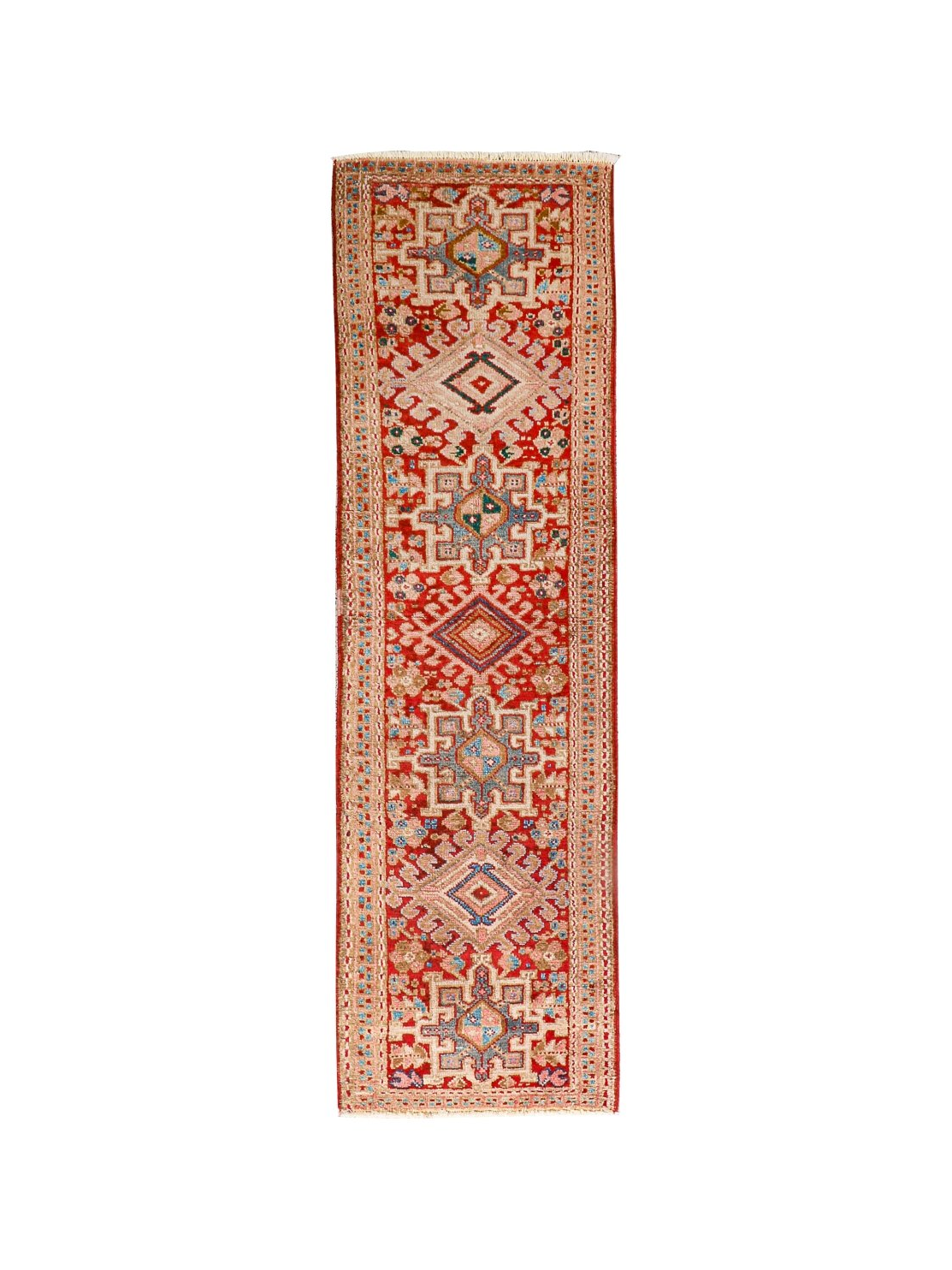 Persian Karaja Runner — Soft Coral & Ivory Geometry | 2'2" × 7'10"