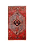 Persian Zanjan Rug — Coral & Slate Nested Medallions | 3'8" × 7'