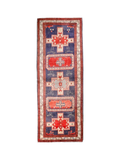 Northwest Persian Runner — Indigo Medallions & Rooster Motifs | 3'11" × 10'7"