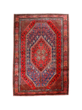 Persian Shahr-e Babak Rug — Ruby & Indigo Geometric Medallion | 5'5" × 7'3"