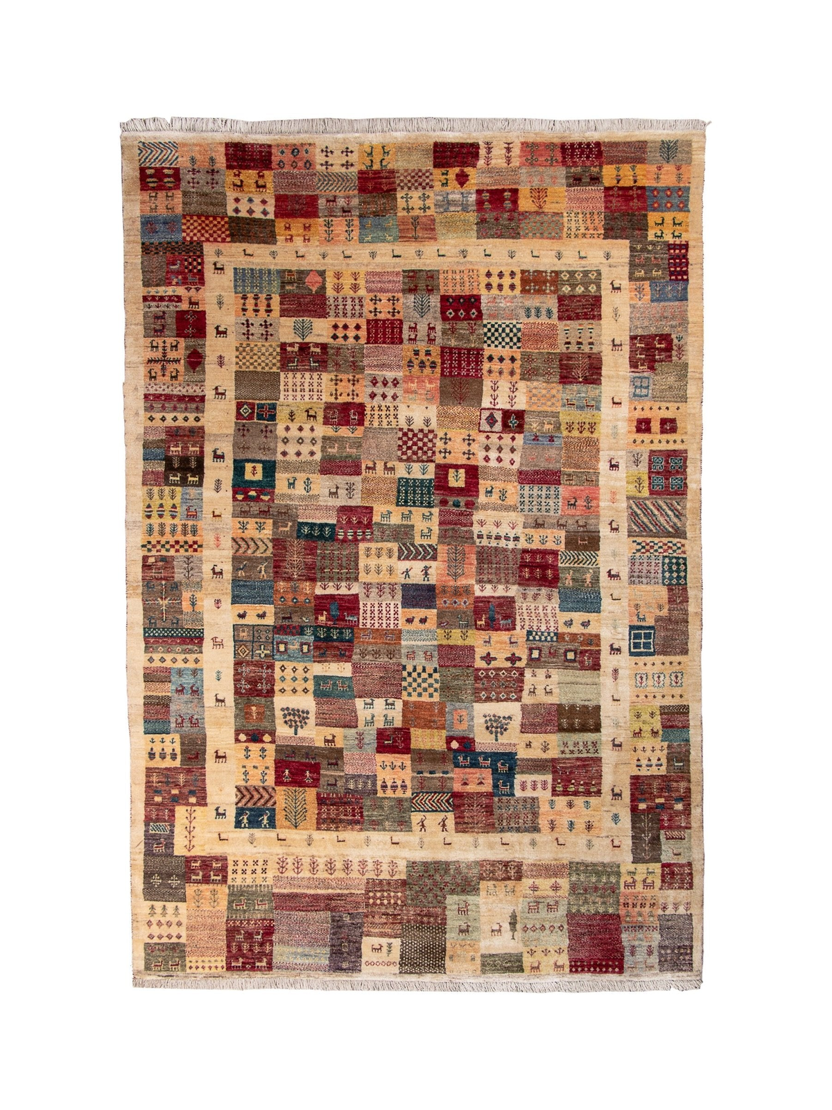 Persian Gabbeh Rug — Colorful Village Mosaic | 6'3" × 9'7"