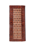 Quchan Kurdish Runner — Ivory Rosette Lattice & Rust Border | 2'10" × 6'9"