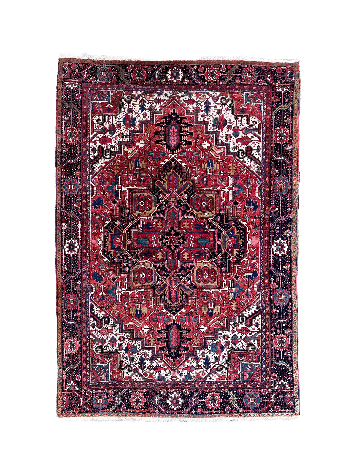 Persischer Khuniq-Heriz-Teppich — Kamel- und blaues, Tajeri-inspiriertes Design | 9'5" × 12'10"