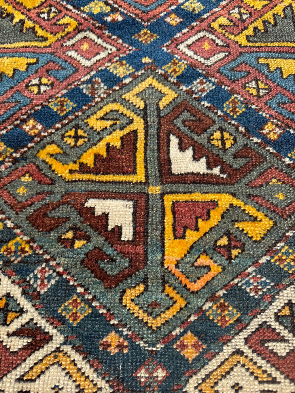 Antique Shahsavan Runner — Indigo & Saffron Tribal Geometry | 3'5" × 9'6"
