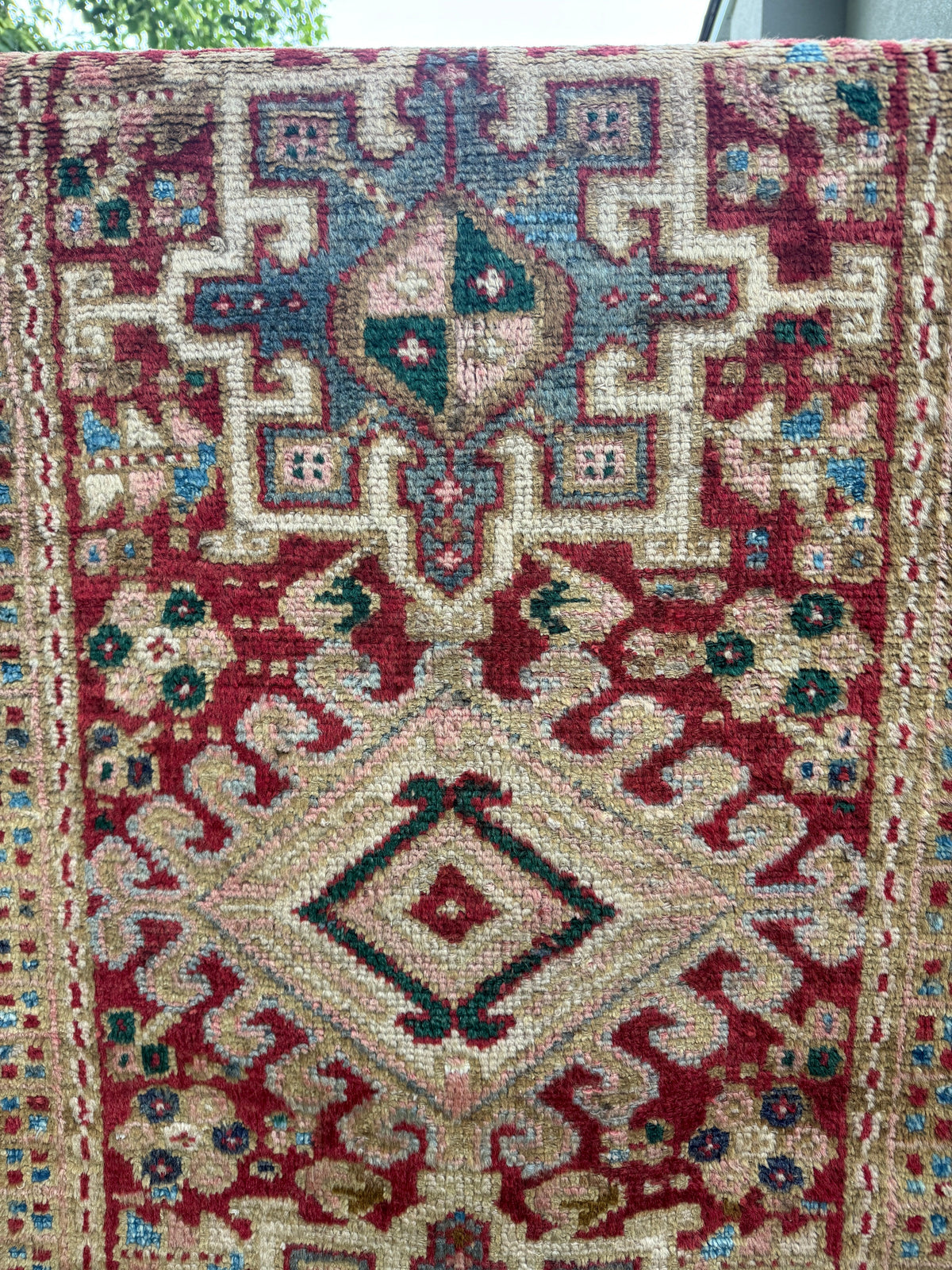 Persian Karaja Runner — Soft Coral & Ivory Geometry | 2'2" × 7'10"