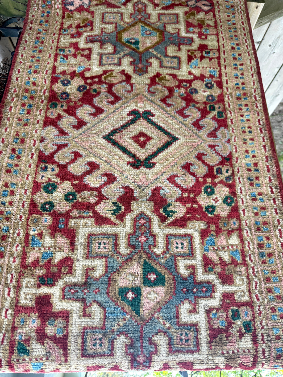 Persian Karaja Runner — Soft Coral & Ivory Geometry | 2'2" × 7'10"