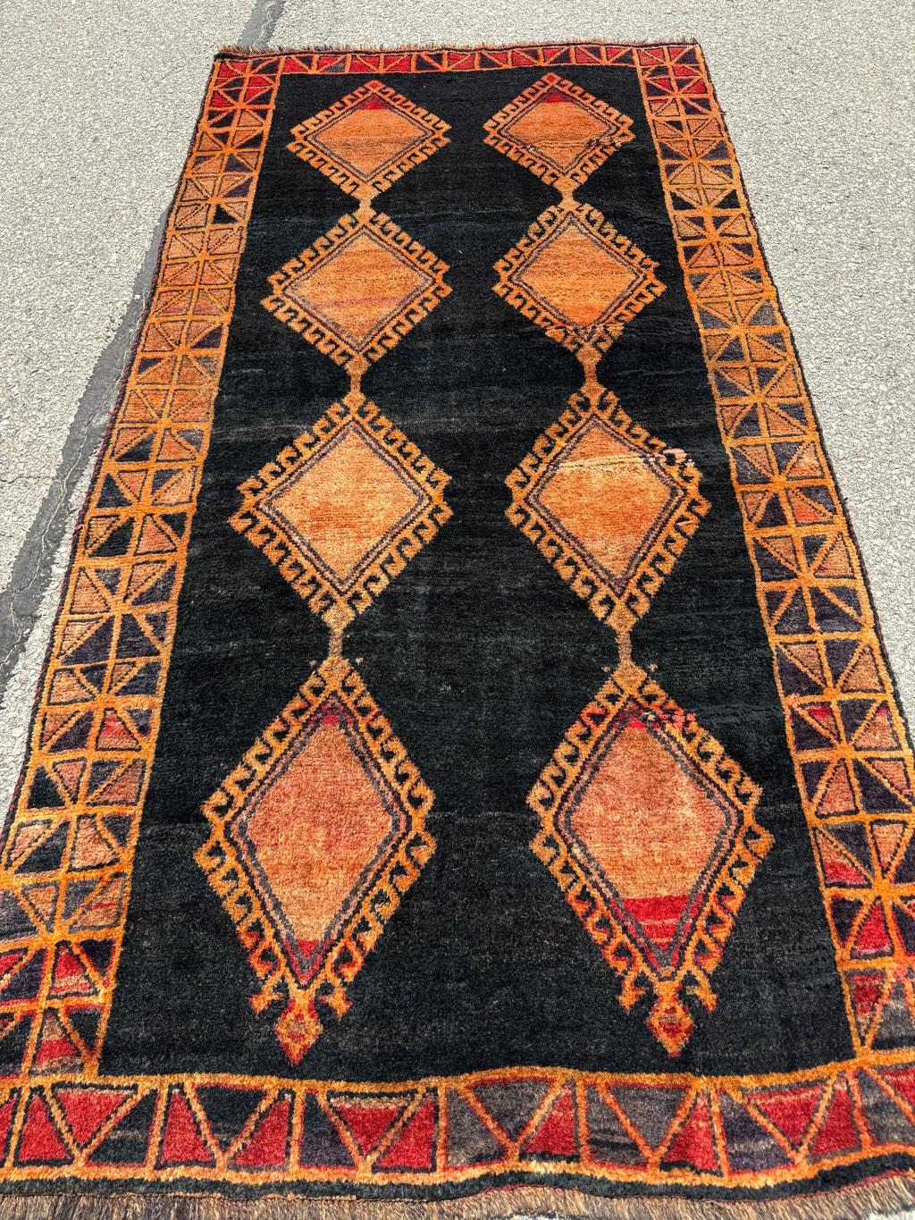 Luri Rug — Copper Diamonds on Charcoal | 4'2" × 8'2"