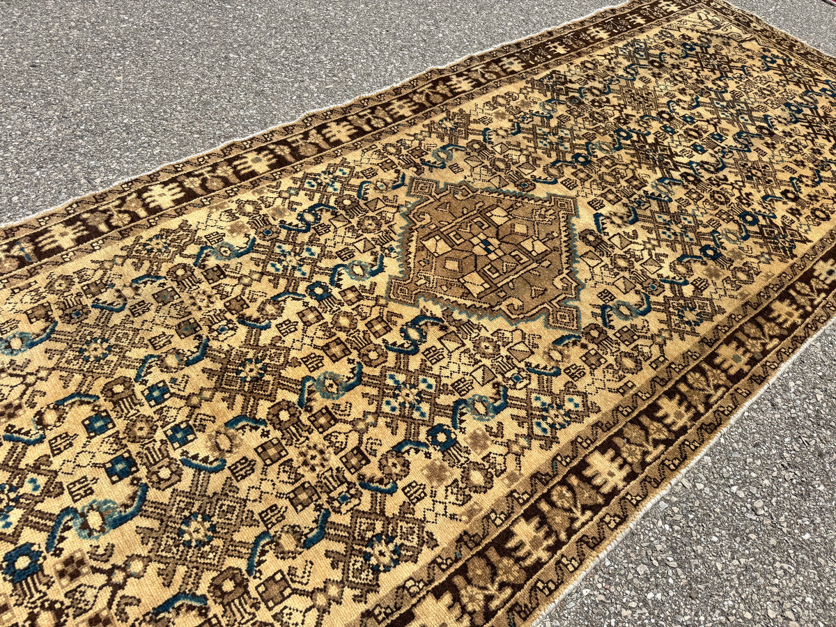 Persian Hosseinabad Runner — Ivory & Walnut Herati | 3'8" × 10'2"