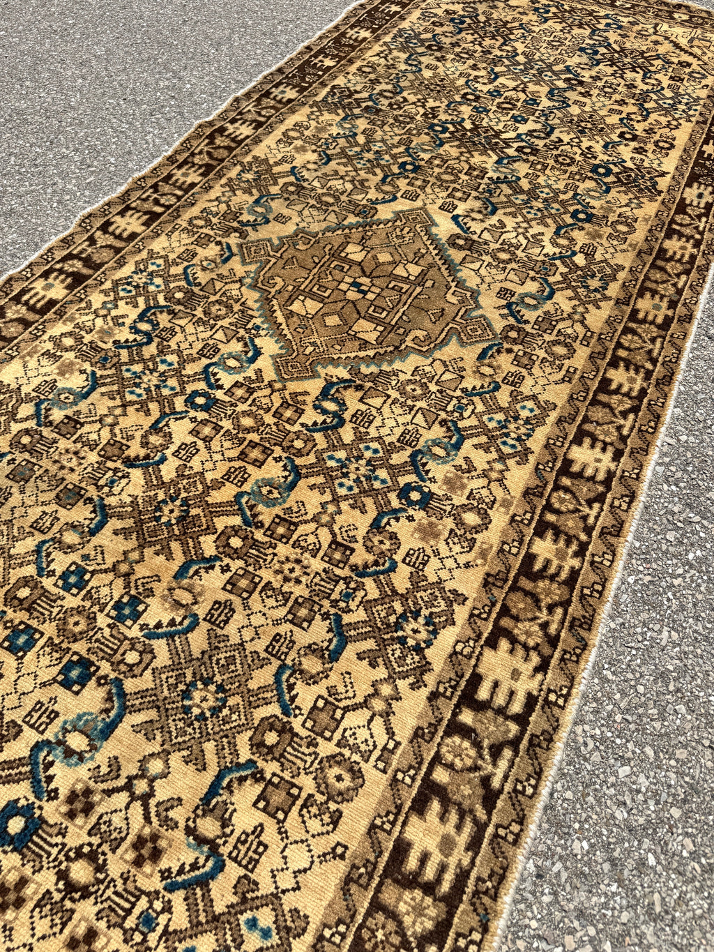 Persian Hosseinabad Runner — Ivory & Walnut Herati | 3'8" × 10'2"