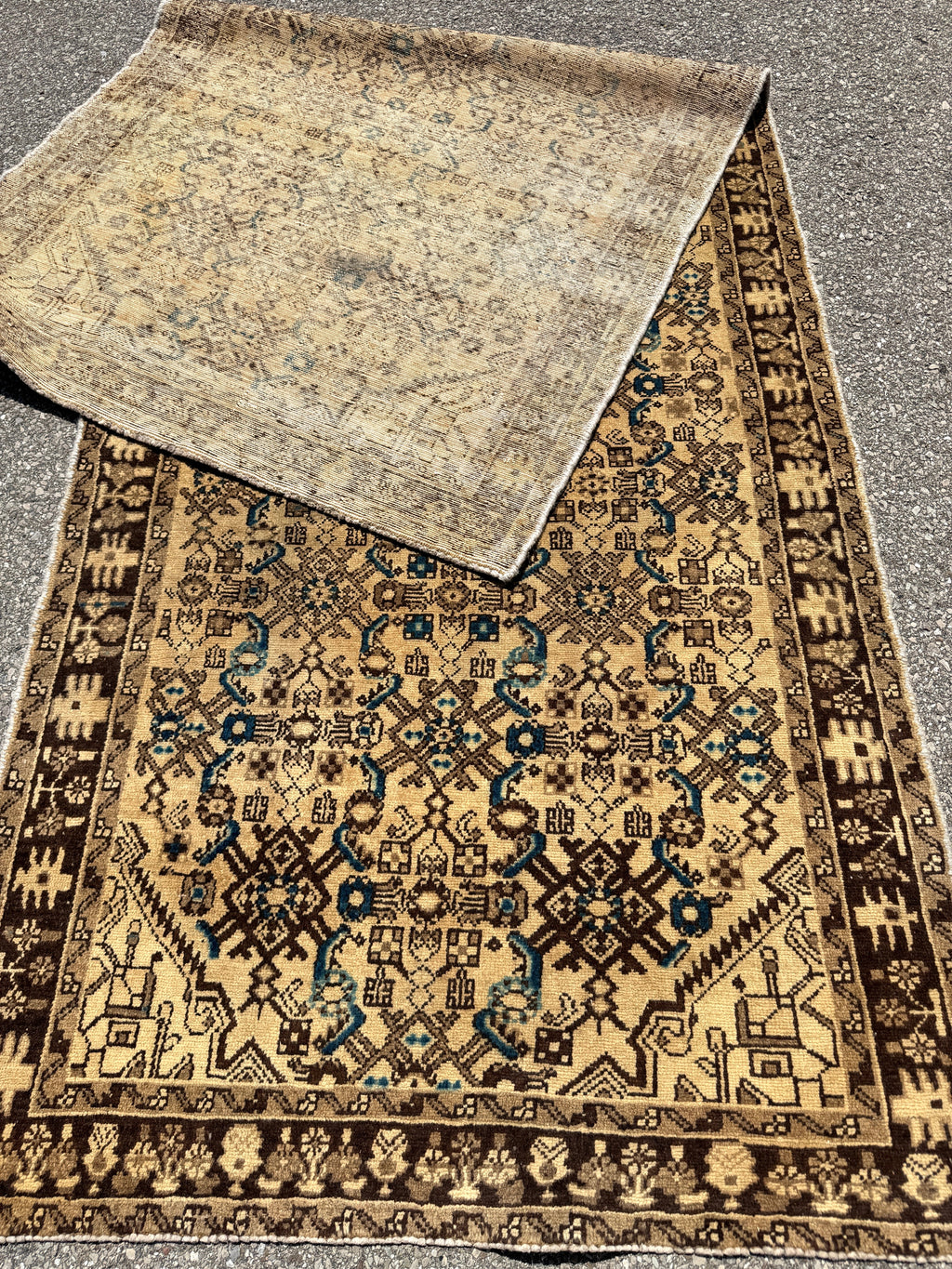 Persian Hosseinabad Runner — Ivory & Walnut Herati | 3'8" × 10'2"