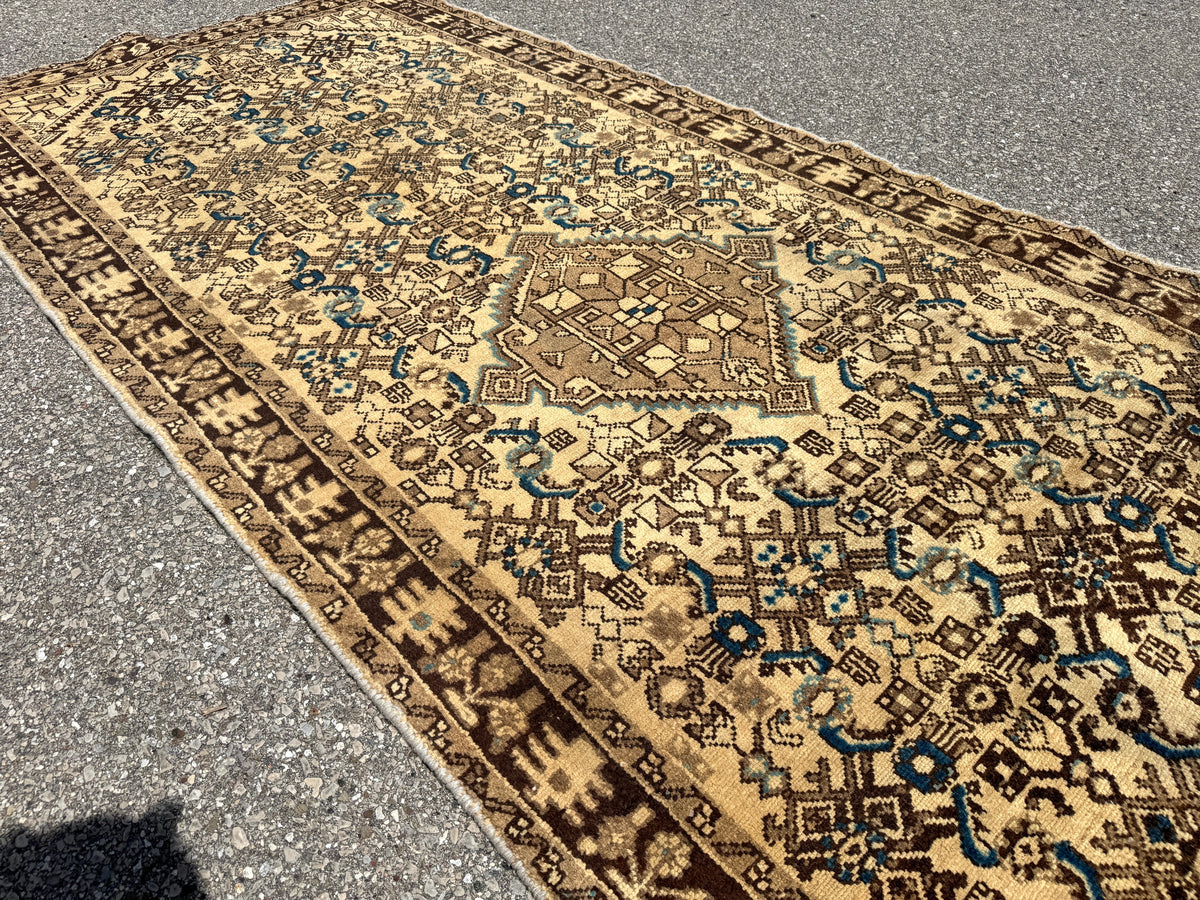 Persian Hosseinabad Runner — Ivory & Walnut Herati | 3'8" × 10'2"
