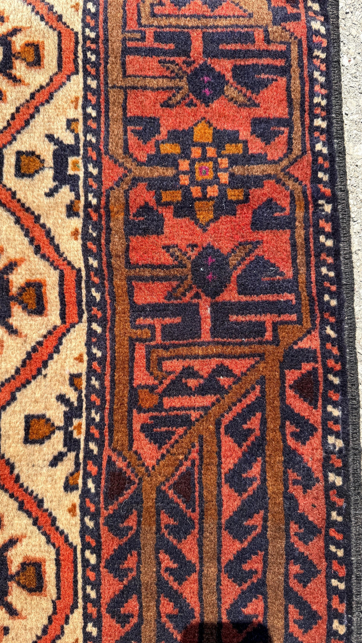 Quchan Kurdish Runner — Ivory Rosette Lattice & Rust Border | 2'10" × 6'9"