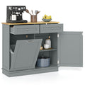 Meuble de cuisine à poubelle en bois d'hévéa avec porte-poubelle unique et étagère réglable - Gris