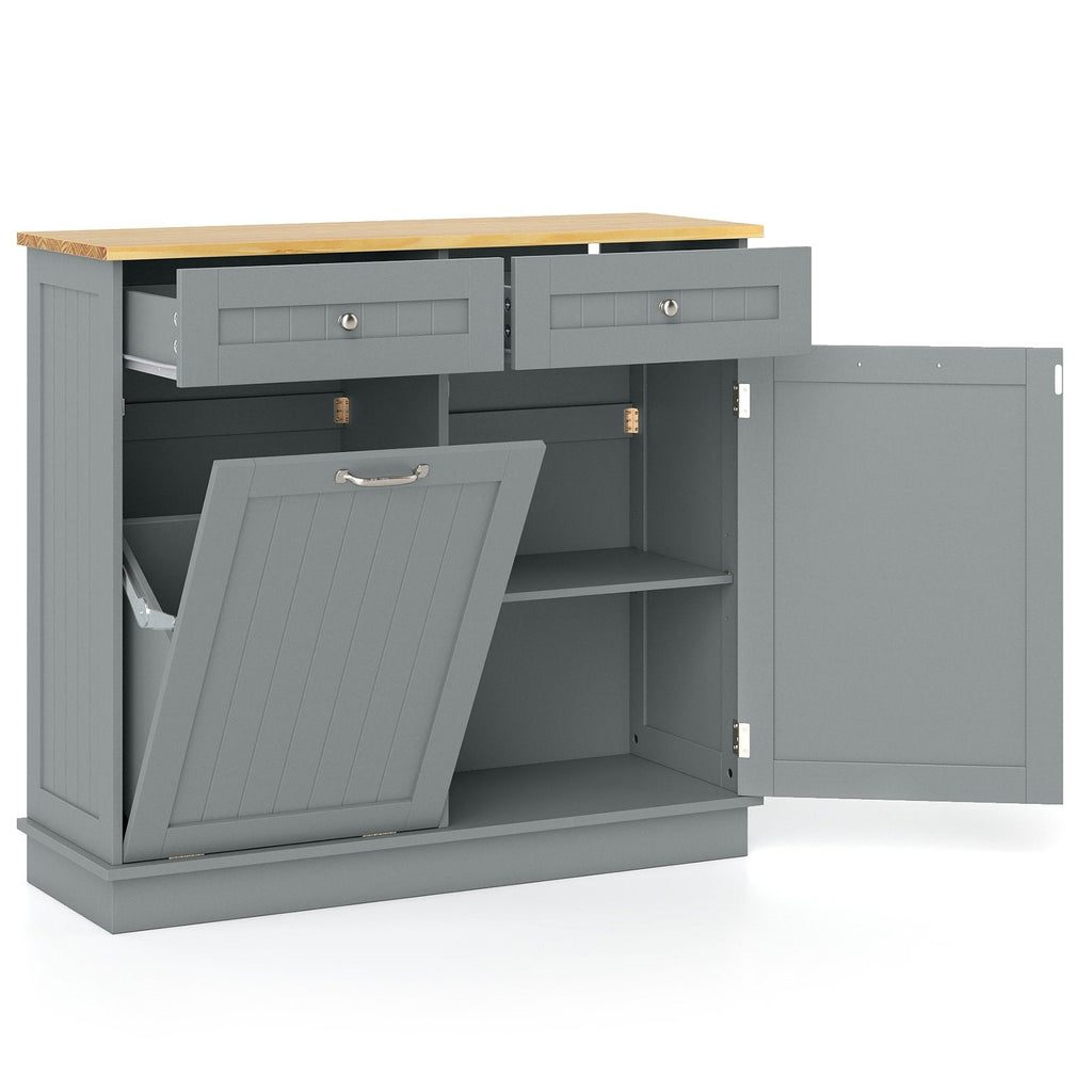 Meuble de cuisine à poubelle en bois d'hévéa avec porte-poubelle unique et étagère réglable - Gris