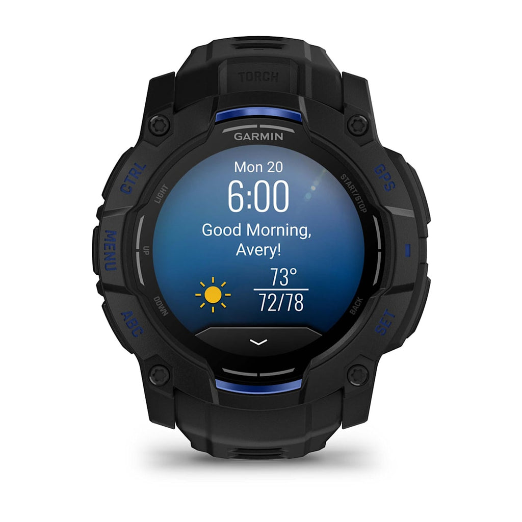 Garmin Instinct® 3 AMOLED (50 mm) - Reloj GPS resistente - Negro/Azul perno