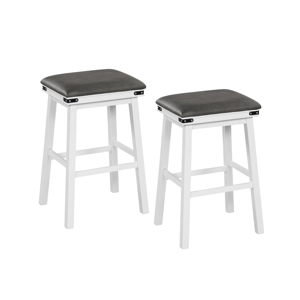 Juego de 2 taburetes de bar sin respaldo con estructuras de madera blanca y asientos grises, asiento de 30 pulgadas