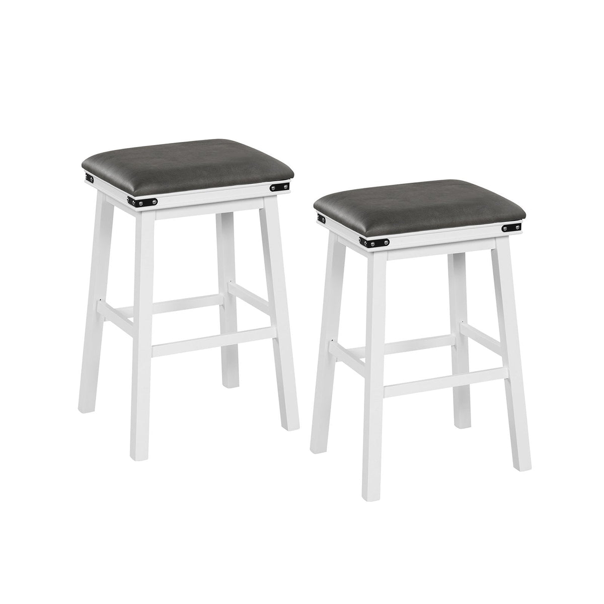 Juego de 2 taburetes de bar sin respaldo con estructuras de madera blanca y asientos grises, asiento de 30 pulgadas