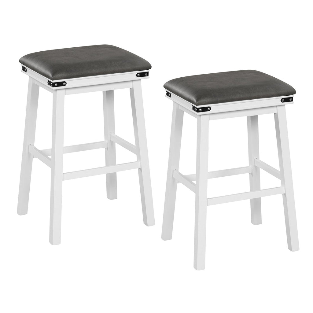 Juego de 2 taburetes de bar sin respaldo con estructuras de madera blanca y asientos grises, asiento de 30 pulgadas