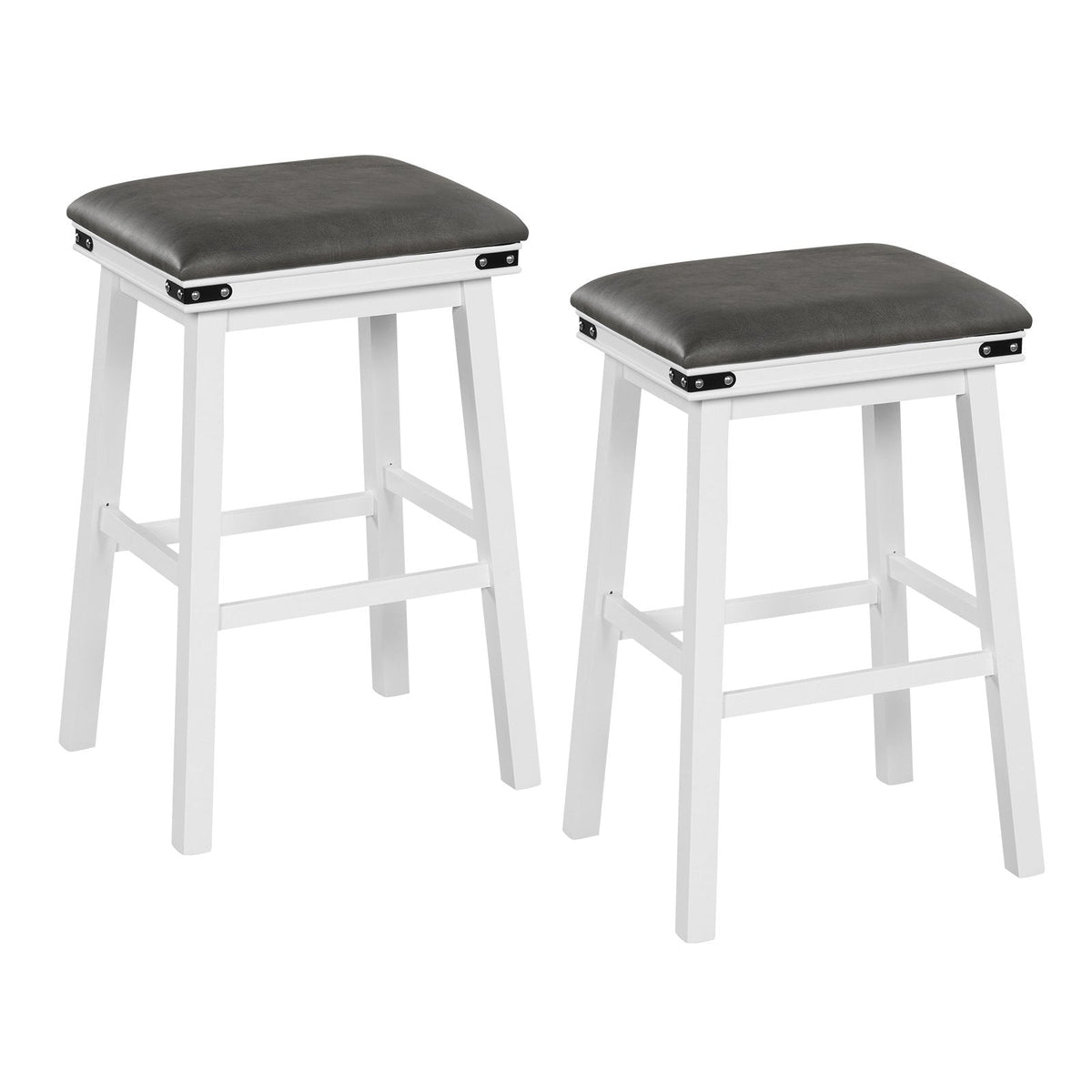 Juego de 2 taburetes de bar sin respaldo con estructuras de madera blanca y asientos grises, asiento de 30 pulgadas
